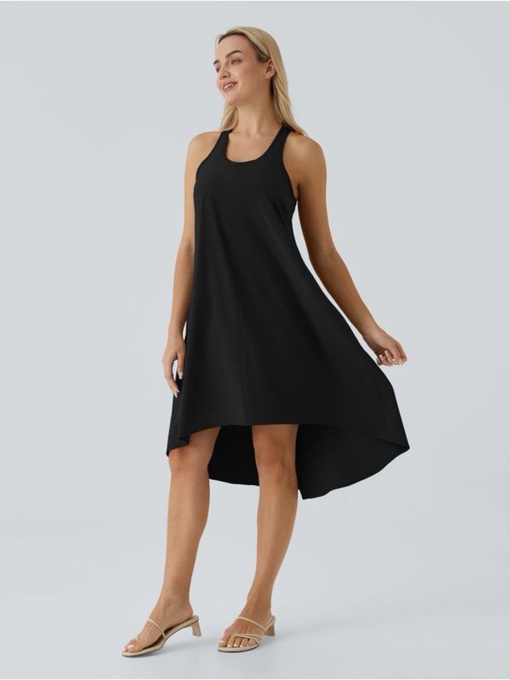 NWT Halara Size XL (16) Breezeful RacerPocket High-Low Midi Dress - Black